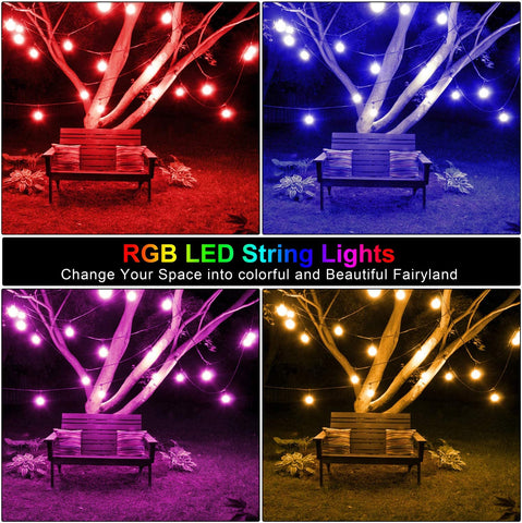 Maxvolador 48FT Outdoor Patio Lights, RGB Cafe String Lights with 15 E26 S14 Shatterproof Edison Bulbs, Commercial Grade Dimmable String Lights for  party, Colorful，3 Remote Controllers