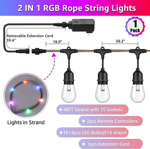 MAXvolador 48FT RGB String Lights with Fairy Luminous Rope