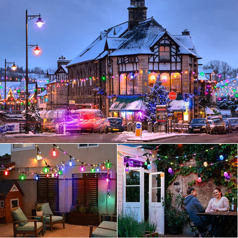 Maxvolador 48FT RGB String Lights with Rope Fairy, LED String Lights Outdoor with Remote, RGB Café Lights Patio Lights, Waterproof Shatterproof Edison Bulb String Lights for Garden outdoor decoration