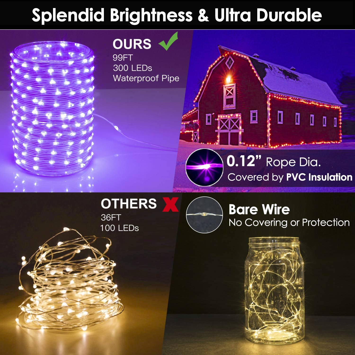 Maxvolador 99Ft LED Rope Lights Outdoor, 16 Colors RGB Remote Control Fairy String Lights Plug in with 300 LEDs, Waterproof, Super Durable for Bedroom Patio Christmas Decor，Splendid Brightness and Ultra Durable