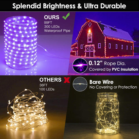 Maxvolador 99Ft LED Rope Lights Outdoor, 16 Colors RGB Remote Control Fairy String Lights Plug in with 300 LEDs, Waterproof, Super Durable for Bedroom Patio Christmas Decor，Splendid Brightness and Ultra Durable