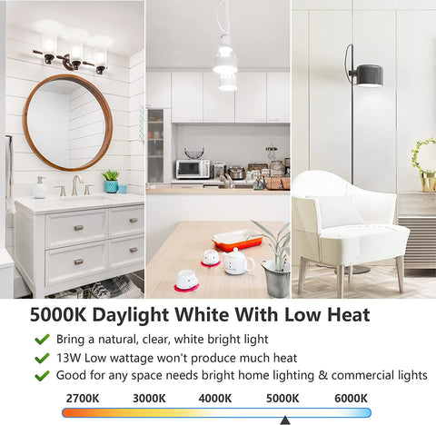Maxvolador A19 LED Light Bulbs, 100 Watt Equivalent LED Bulbs, Daylight 5000K, 1500 Lumens, E26 Standard Base, Non-Dimmable, 13W Bright White LED Bulbs 4-Pack,Bring a natural,clear,white bright light