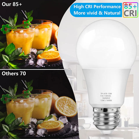 Maxvolador A19 LED Light Bulbs, 100 Watt Equivalent LED Bulbs, Daylight 5000K, 1500 Lumens, E26 Standard Base, Non-Dimmable, 13W Bright White LED Bulbs 4-Pack,High CRI Performance More vivid and natural