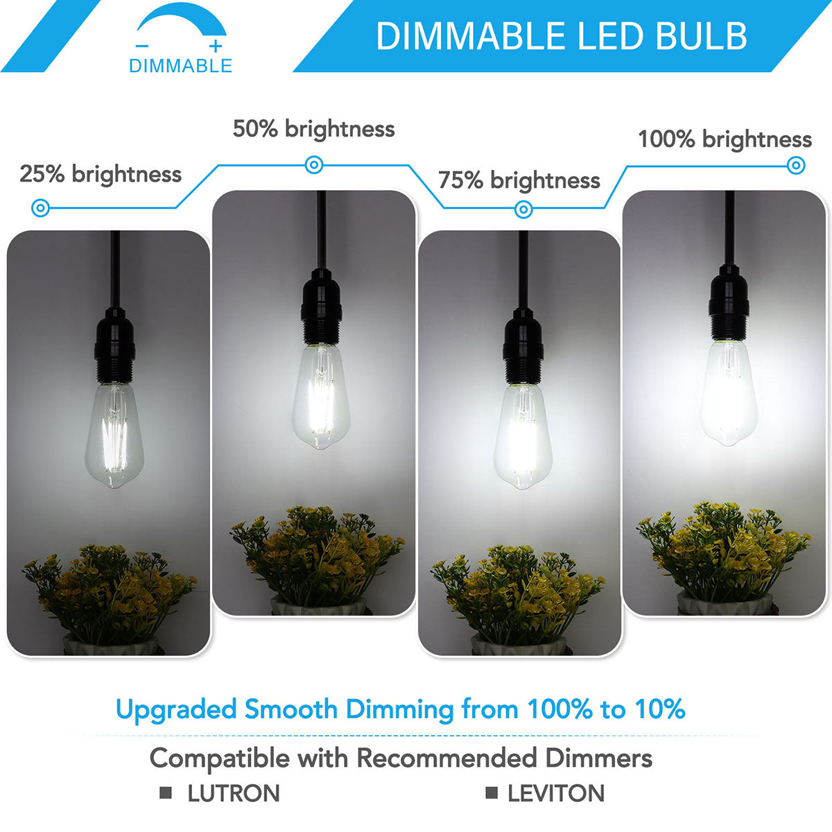 Maxvolador Dimmable Vintage LED Edison Bulb 60W Equivalent, 6W 800Lumens Edison Light Bulbs 5000K Daylight White, ST58 Antique LED Filament Bulb CRI 85+, E26 Medium Base , Clear Glass, 12 Pack,Dimmable LED Bulb