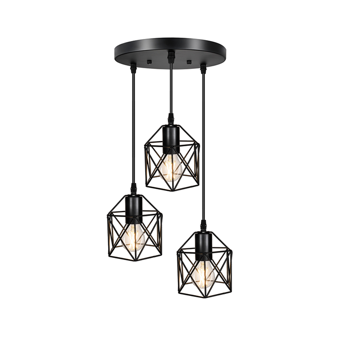 Maxvolador Industrial 3-Light Pendant Lighting, Adjustable Hanging Light Fixtures, Vintage Farmhouse Pendant Light with Metal Caged E26 Base for Kitchen Island Dining Room Living Room, Black