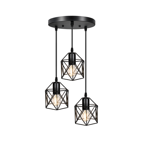 Maxvolador Industrial 3-Light Pendant Lighting, Adjustable Hanging Light Fixtures, Vintage Farmhouse Pendant Light with Metal Caged E26 Base for Kitchen Island Dining Room Living Room, Black