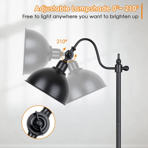 Maxvolador Industrial Floor Lamp,63 Inch LED Standing Lamp Modern with 11W LED Bulb,Adjustable Metal Heads,Foot Switch,Metal Tall Lamps for Living Room,Bedroom,Office,Vintage Stand Up Light，Adjustable Lampshade 0°-210°