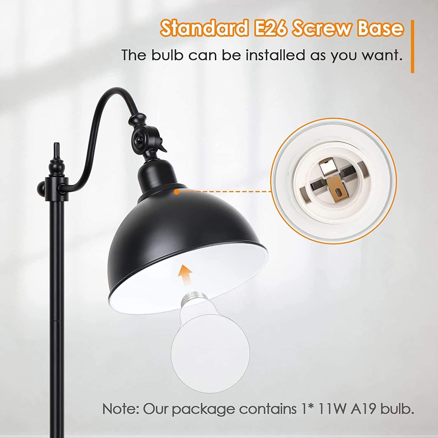 Maxvolador Industrial Floor Lamp,63 Inch LED Standing Lamp Modern with 11W LED Bulb,Adjustable Metal Heads,Foot Switch,Metal Tall Lamps for Living Room,Bedroom,Office,Vintage Stand Up Light，Standard E26 Screw Base