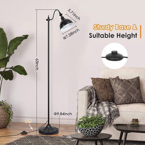 Maxvolador Industrial Floor Lamp,63 Inch LED Standing Lamp Modern with 11W LED Bulb,Adjustable Metal Heads,Foot Switch,Metal Tall Lamps for Living Room,Bedroom,Office,Vintage Stand Up Light，Standard size
