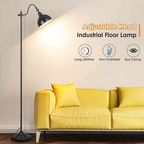Maxvolador Industrial Floor Lamp,63 Inch LED Standing Lamp Modern with 11W LED Bulb,Adjustable Metal Heads,Foot Switch,Metal Tall Lamps for Living Room,Bedroom,Vintage Stand Up Light