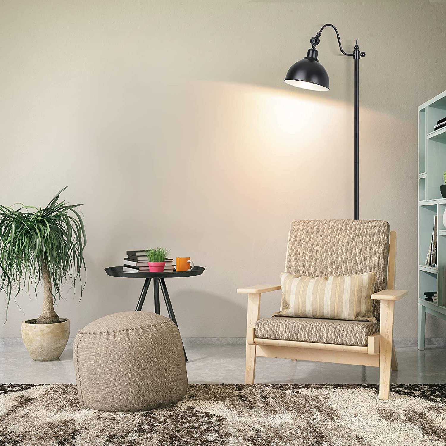 Maxvolador Industrial Floor Lamp,63 Inch LED Standing Lamp Modern with 11W LED Bulb,Adjustable Metal Heads,Foot Switch,Metal Tall Lamps for Living Room,Bedroom,Vintage Stand Up Light