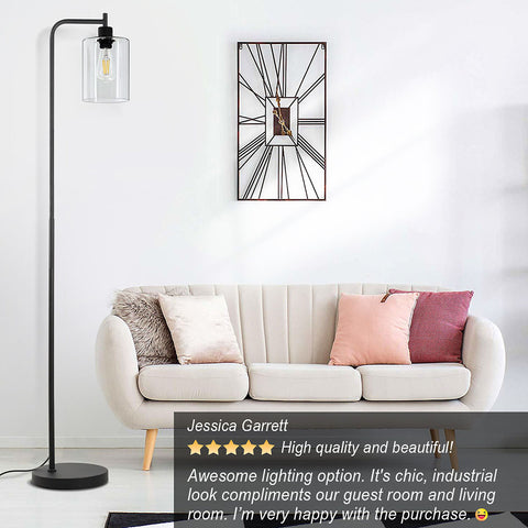 Maxvolador Industrial Floor Lamp, Modern Standing Lamps with Hanging Clear Glass Shade, Classic Reading Tall Pole Light for Living Room  Office Study Room , Black