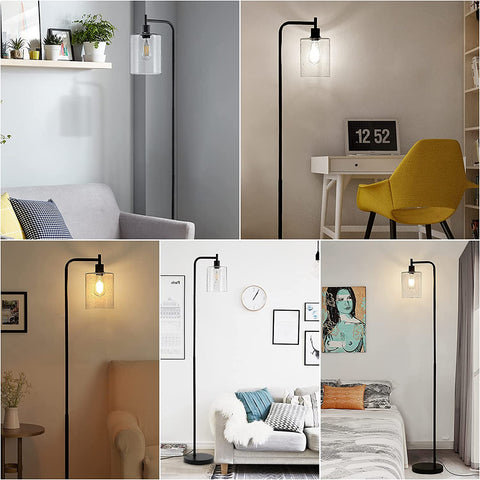Maxvolador Industrial Floor Lamp, Modern Standing Lamps with Hanging Seeded Glass Shade, Classic Reading Tall Pole Light for Living Room Bedroom Office Study Room , Black