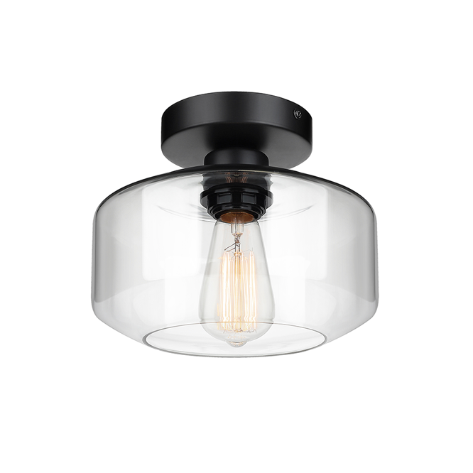 Maxvolador Industrial Semi Flush Mount Ceiling Light, Clear Glass Pendant Lamp Shade, Farmhouse Lighting for Porch Hallway Kitchen Bedroom, Vintage Hanging Light Fixtures, Bulb Not Included