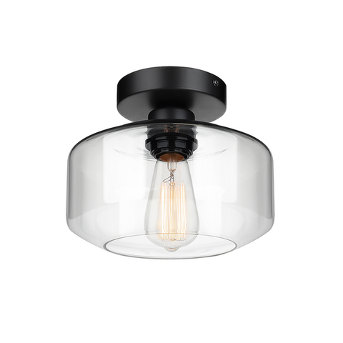 Maxvolador Industrial Semi Flush Mount Ceiling Light, Clear Glass Pendant Lamp Shade, Farmhouse Lighting for Porch Hallway Kitchen Bedroom, Vintage Hanging Light Fixtures, Bulb Not Included