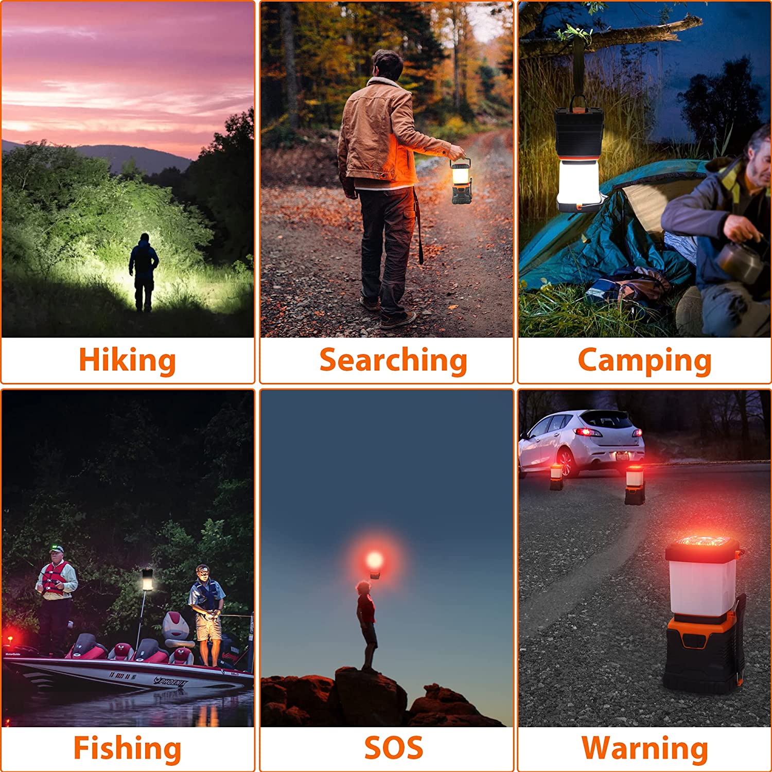 Maxvolador LED Camping Lantern, Rechargeable Flashlights with 1000LM, , Daylight Warm Light 8 Modes, 4400mAh Power Bank, Portable Waterproof Tent Light for Hiking, Survival，Camping，Searching，Warning