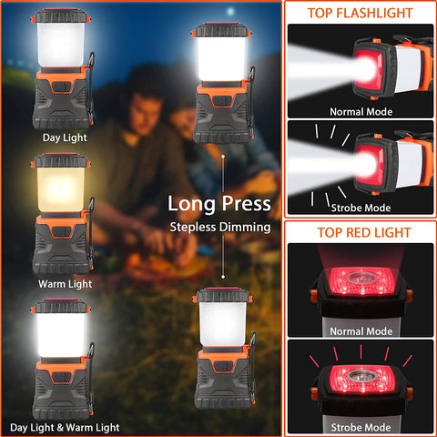 Maxvolador LED Camping Lantern, Rechargeable Flashlights with 1000LM, , Daylight Warm Light 8 Modes, 4400mAh Power Bank, Portable Waterproof Tent Light for Hiking, Survival