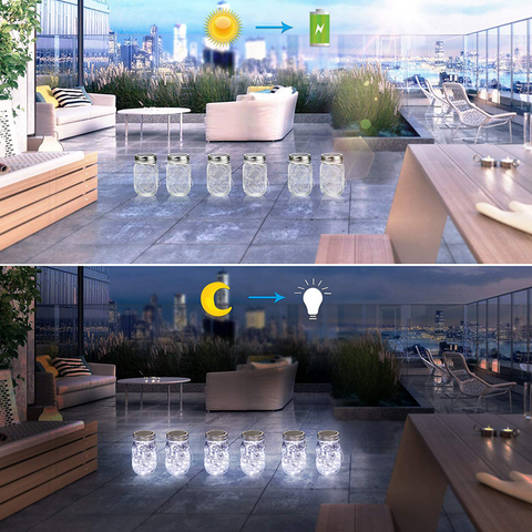 MAXvolador 6-Pack Mason Jar Solar Lights with 3 Light Colors