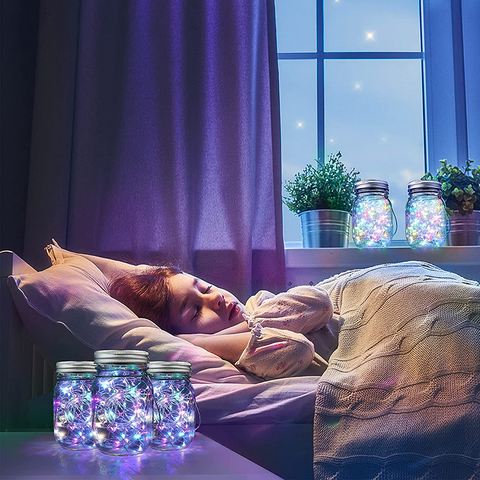 Maxvolador Multicolor RGB Mason Jar Solar Lights 30 LEDs, 6 Pack Hanging Solar Lights Outdoor, Waterproof Fairy Lights Solar Lanterns for Bedroom, Hangers and Jars Included