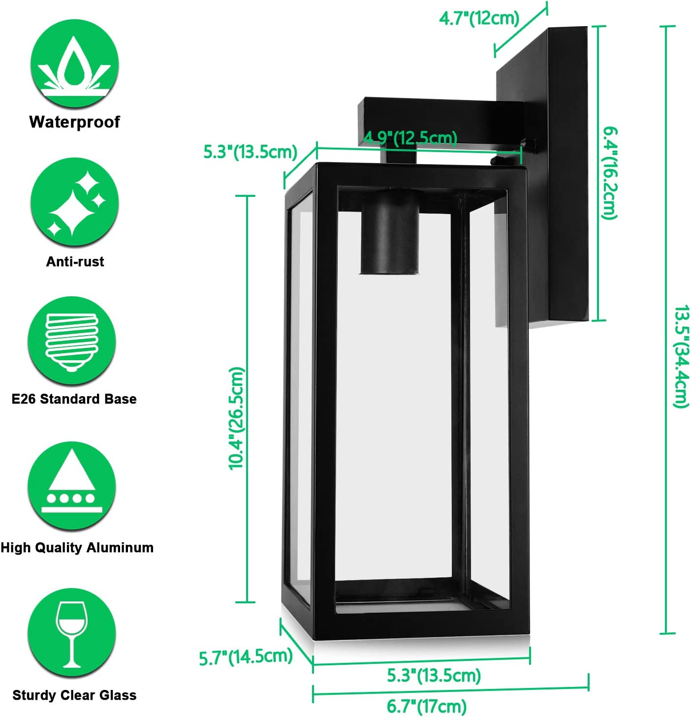 Maxvolador Outdoor Wall Lantern, Exterior Waterproof Wall Sconce Light Fixture, Matte Black Anti-Rust Wall Mount Light with Clear Glass Shade, E26 Socket Wall Lamp for Porch,Standard size(Bulb Not Included)