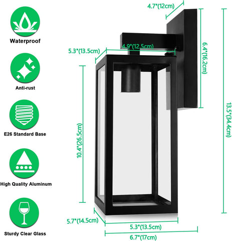 Maxvolador Outdoor Wall Lantern, Exterior Waterproof Wall Sconce Light Fixture, Matte Black Anti-Rust Wall Mount Light with Clear Glass Shade, E26 Socket Wall Lamp for Porch,Standard size(Bulb Not Included)