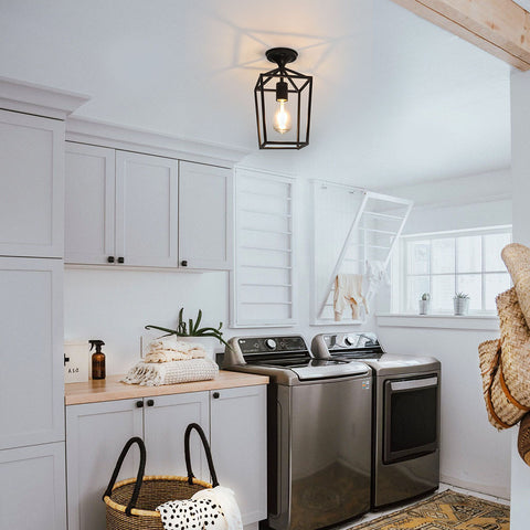 Maxvolador Semi-Flush Mount Ceiling Lights, Black Industrial Ceiling Light Fixtures, E26 Base Farmhouse Lighting for Porch Hallway  Garage Laundry Room, 2 Packs