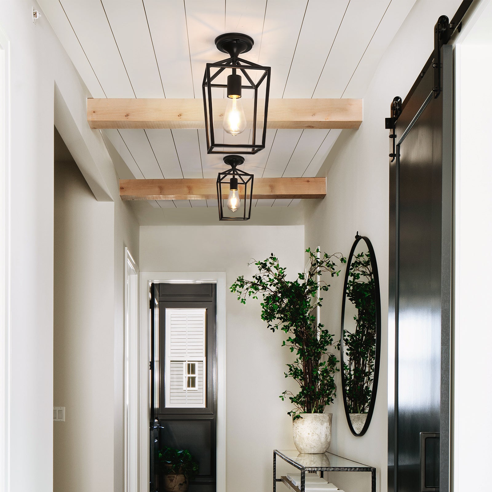 Maxvolador Semi-Flush Mount Ceiling Lights, Black Industrial Ceiling Light Fixtures, E26 Base Farmhouse Lighting for Porch Hallway  Garage , 2 Packs