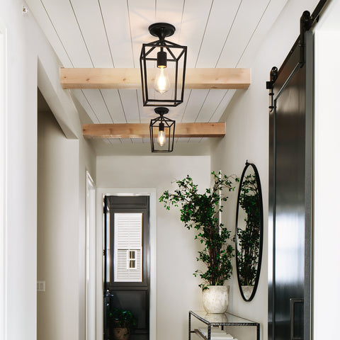 Maxvolador Semi-Flush Mount Ceiling Lights, Black Industrial Ceiling Light Fixtures, E26 Base Farmhouse Lighting for Porch Hallway  Garage , 2 Packs