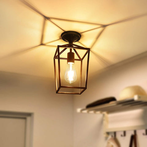 Maxvolador Semi-Flush Mount Ceiling Lights, Black Industrial Ceiling Light Fixtures, E26 Base Farmhouse Lighting for Porch Hallway Stairway Garage Bedroom , 2 Packs