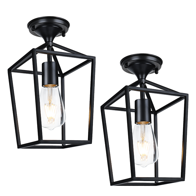 Maxvolador Semi-Flush Mount Ceiling Lights, Black Industrial Ceiling Light Fixtures, E26 Base Farmhouse Lighting for Porch Hallway Stairway Garage Laundry Room, 2 Packs