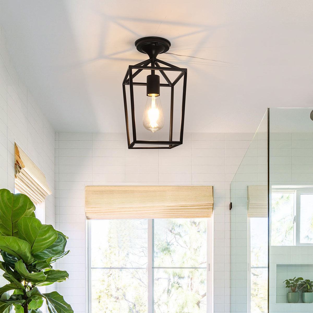 Maxvolador Semi-Flush Mount Ceiling Lights, Black Industrial Ceiling Light Fixtures, E26 Base Farmhouse Lighting for Porch Hallway Stairway Garage , 2 Packs