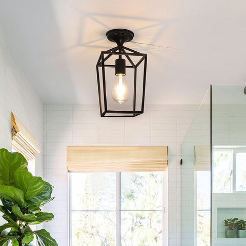 Maxvolador Semi-Flush Mount Ceiling Lights, Black Industrial Ceiling Light Fixtures, E26 Base Farmhouse Lighting for Porch Hallway Stairway Garage , 2 Packs