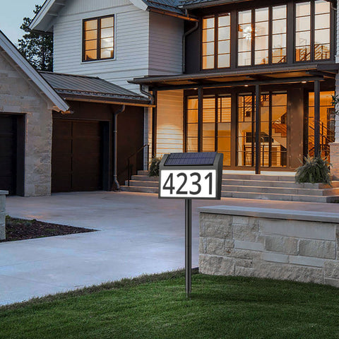 Maxvolador Solar Address Sign Light House Numbers Waterproof, Solar Powered LED Lighted Address Signs with Stakes, 3 Colors in 1 Outdoor Address Numbers for Home Street Driveway Yard