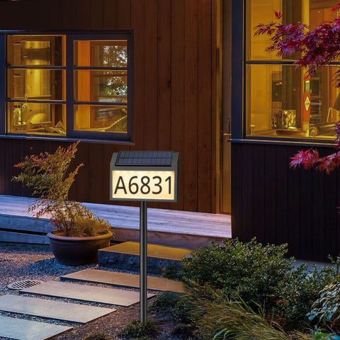 Maxvolador Solar Address Sign Lighted House Numbers Waterproof, Solar Powered LED Illuminated Address Plaques with Stakes, 3-Color in 1 Outdoor Address Number for Driveway Home Street Yard