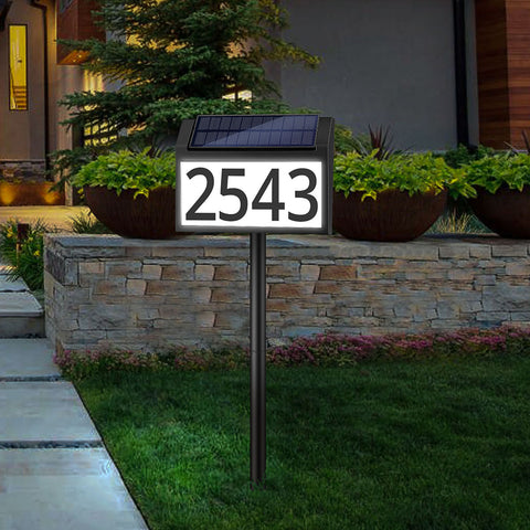 Maxvolador Solar Address Sign Lighted House Numbers Waterproof, Solar Powered LED Illuminated Address Plaques with Stakes, 3-Color in 1 Outdoor Address Number for Home Street Yard