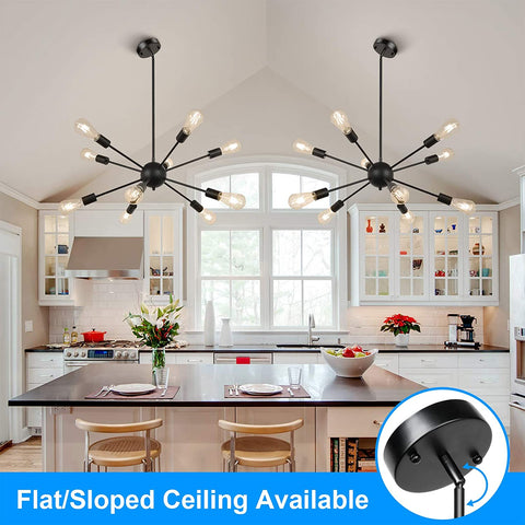 Maxvolador Sputnik Chandeliers 10-Light, Modern Pendant Lighting, Metal Ceiling Light Fixture Adjustable Height, Industrial Vintage Hanging Pendant Light for Kitchen Island Dining Room，Black