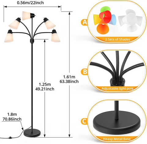MAXvolador Medusa Multi Head Modern Tall Standing Lamps with 2 Set of Shades