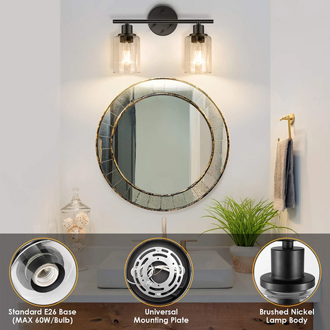 MAXvolador Matte Black Vanity Light, Wall Mounted Lights with Glass Shade