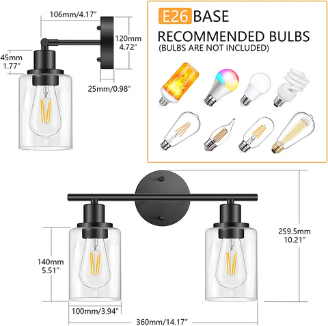 MAXvolador Matte Black Vanity Light, Wall Mounted Lights with Glass Shade