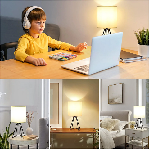 MAXvolador Set of 2 Bedside Table Lamps with Linen Fabric Shade