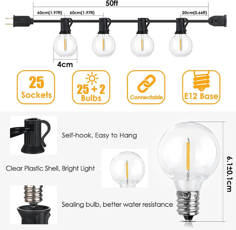 MAXvolador 50FT Connectable & Dimmable Outdoor Bistro Lights